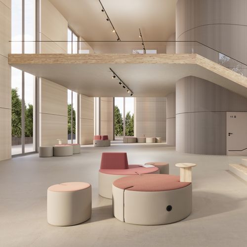 Contemporary pouf - TRI.PLY - Nowy Styl - fabric / wooden / round
