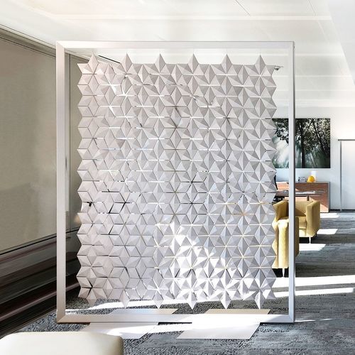 Aluminum room divider - FACET  - Bloomming - stainless steel / PC ABS / for meeting space