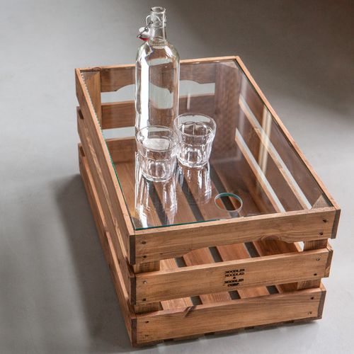 Contemporary coffee table - HOLZKISTEN  - NOODLES NOODLES & NOODLES CORP. - wooden / glass / rectangular