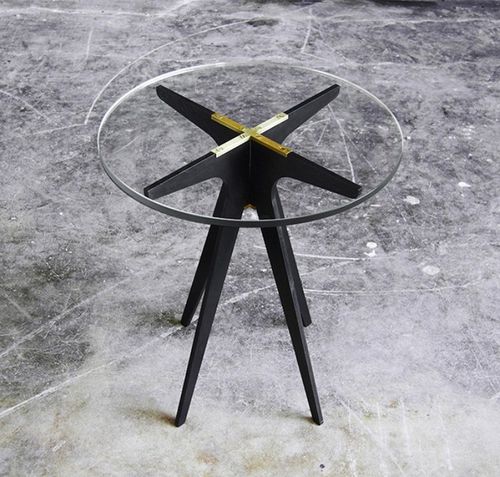 Contemporary side table - DEAN - Gabriel Scott - tempered glass / steel / round