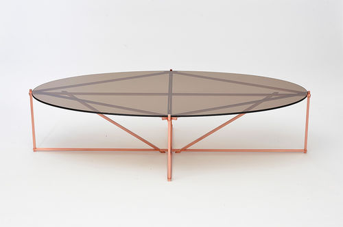 Contemporary coffee table - TENSEGRITY - Gabriel Scott - tempered glass / steel / oval