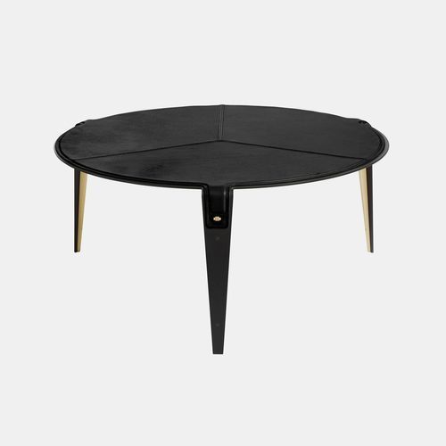 Contemporary coffee table - BARDOT  - Gabriel Scott - leather / metal base / round