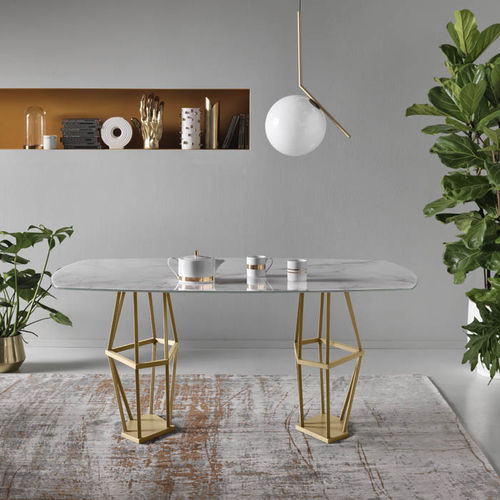 Contemporary table - Tolomeo - MEME DESIGN - marble / steel base / rectangular