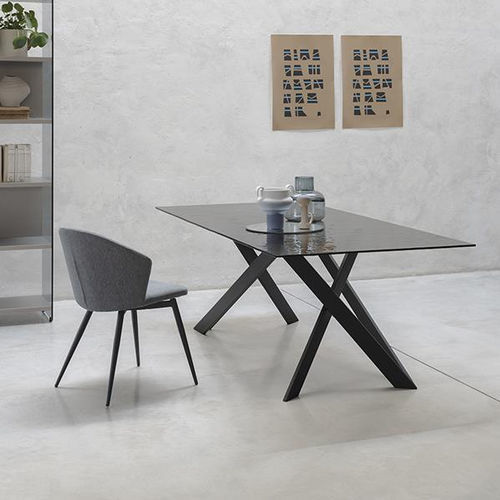 Contemporary table - VERTIGO - pezzani home collection - glass / marble / steel base