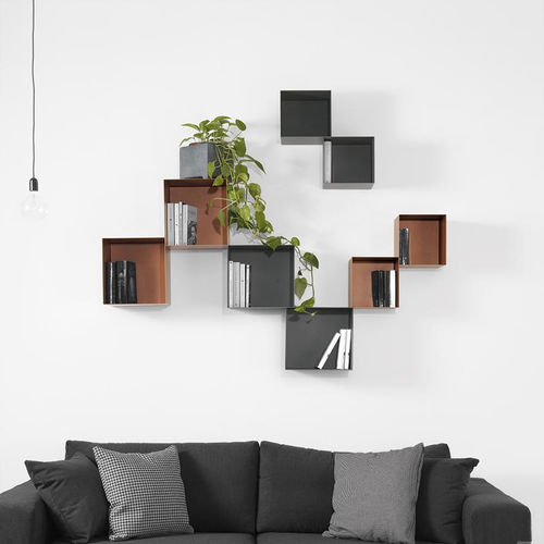 Modular bookcase - TWIN - pezzani home collection - wall-mounted / contemporary / steel