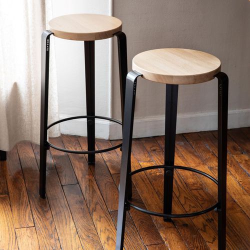 Contemporary bar stool - BIG LOU - TIPTOE - oak / beech / powder-coated steel base
