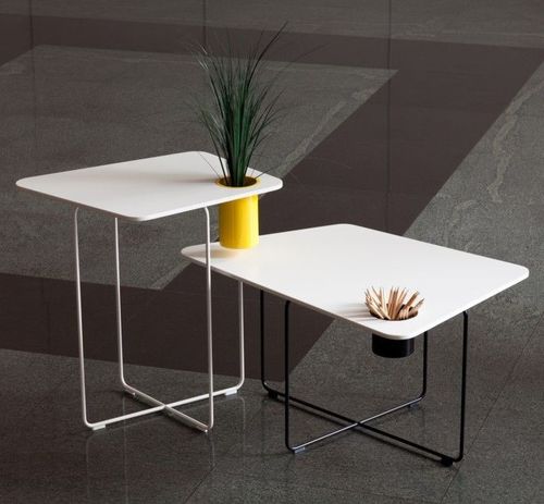 Contemporary side table - BROTHERS & SISTERS - AMOS DESIGN - Corian® / lacquered metal steel base / home