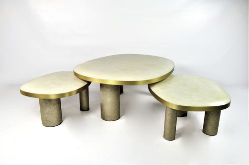 Contemporary coffee table - TB COF OVOID - GINGER BROWN - crystal / brushed brass / fiberglass base