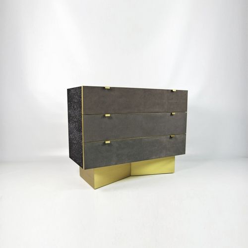 Contemporary chest of drawers - CH APODIS LAV/ST - GINGER BROWN - brushed brass / stone / shagreen