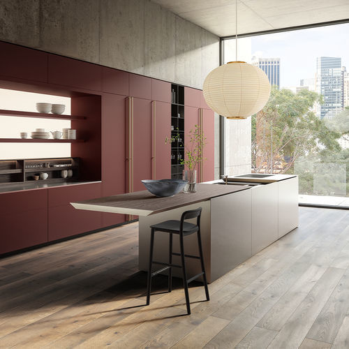 Contemporary kitchen - K5 - Boffi - wooden / stainless steel / Corian®