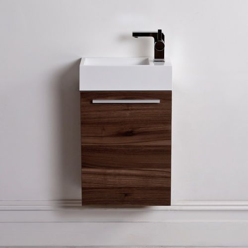 Wall-hung washbasin cabinet - QUARTET MINI - Lusso Stone - walnut / chrome / stone resin