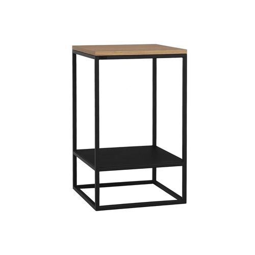 Minimalist design bedside table - GOODNIGHT - take me HOME. - oak / powder-coated steel / powder-coated steel base