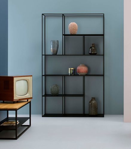 Free-standing bookcase - A-SYMETRIC - take me HOME. - minimalist design / commercial / powder-coated steel