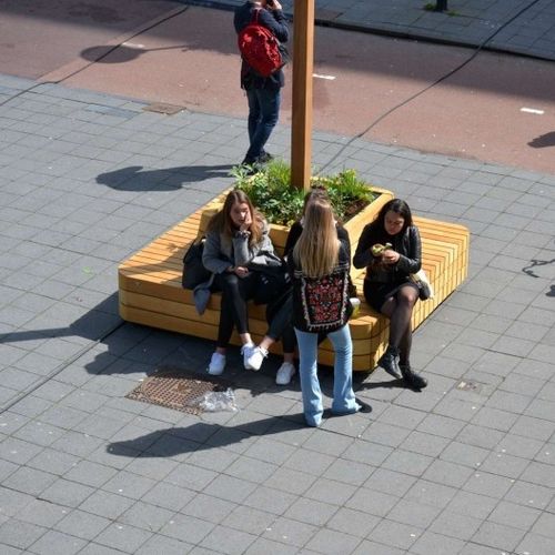 Contemporary public bench - MODULO GREEN - CROSO FRANCE - exotic wood / with backrest / without armrests