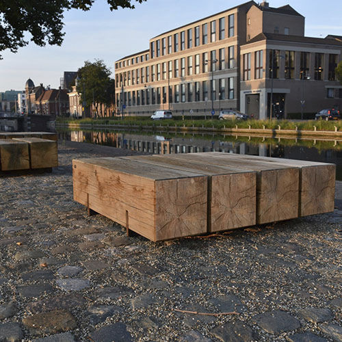 Contemporary public bench - PURE - CROSO FRANCE - oak / steel / without backrest
