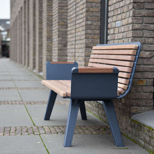 Scandinavian style public bench - RETRO - CROSO FRANCE - exotic wood / galvanised steel / with backrest