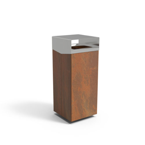 Public trash can - QUADRAT ECO  - CROSO FRANCE - stainless steel / COR-TEN® steel / with lid