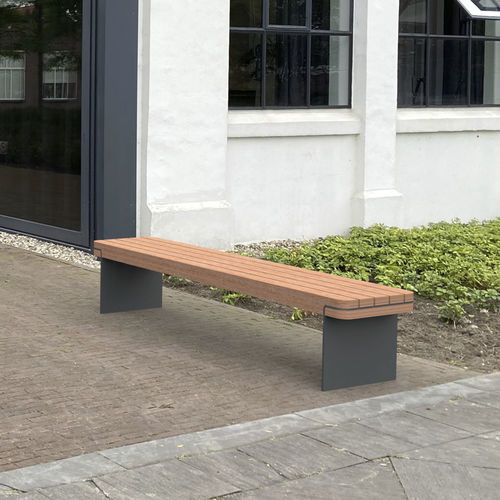 Contemporary public bench - RONDURE - CROSO FRANCE - wooden / thermo-lacquered steel / without backrest