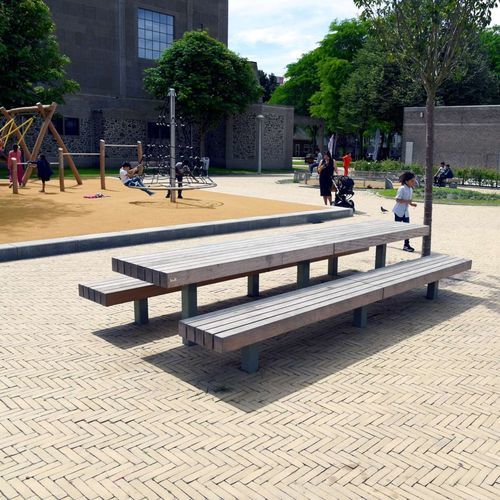 Contemporary picnic table - MODULO - CROSO FRANCE - exotic wood / galvanised steel base / rectangular