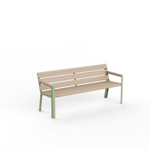 Powder-coated stainless steel public bench - VONDA - CROSO FRANCE - Douglas fir / with armrests / for green spaces