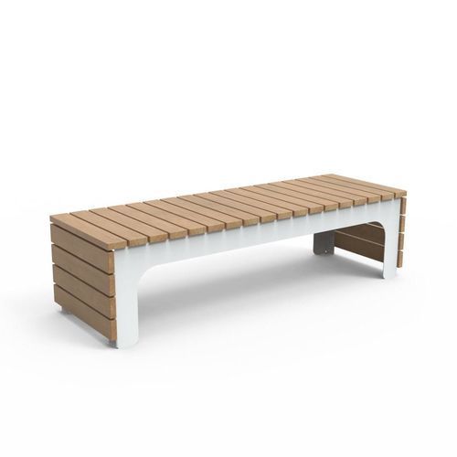 Contemporary public bench - BLOCKS CROSS - CROSO FRANCE - powder-coated steel / steel / hardwood