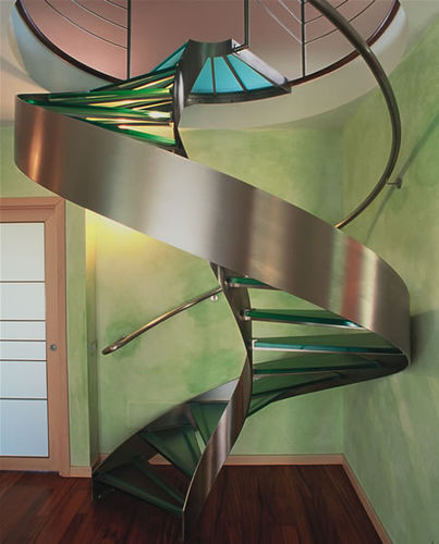 Straight staircase - PRIVATE VILLA - LF ITALY - quarter-turn / helical / glass step
