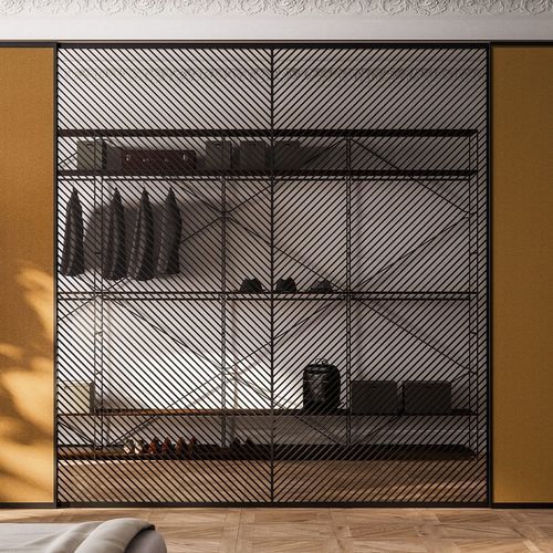 Interior door - GOLDEN GATE - adielle srl - aluminum / fabric / sliding