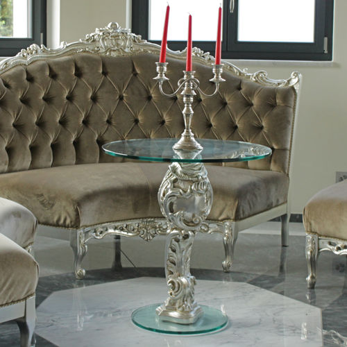 New Baroque design pedestal table - OSCAR - ORSITALIA - tempered glass / lacquered glass / beech base