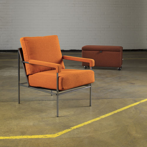Contemporary armchair - SEVENTY FIVE - Jonas Ihreborn - leather / fabric / lacquered metal