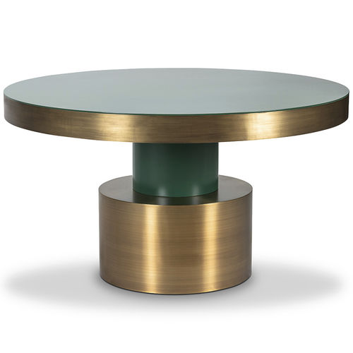 Contemporary dining table - RIO - Moanne - lacquered wood / brass base / round