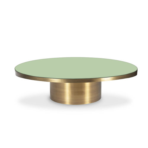 Contemporary coffee table - RIO - Moanne - lacquered wood / brass base / round