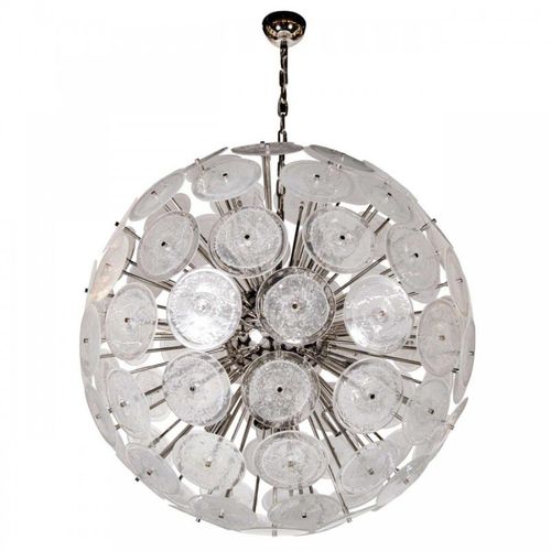 Contemporary chandelier - QZ2704 VISTOSI DISC STYLE  - Alan Mizrahi Lighting - nickel / glass / 10 light