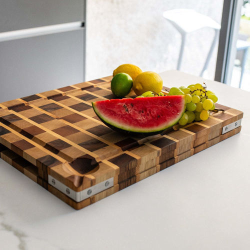 Beech cutting board - Billot à poser Damier - Chabret - walnut / ash / wood