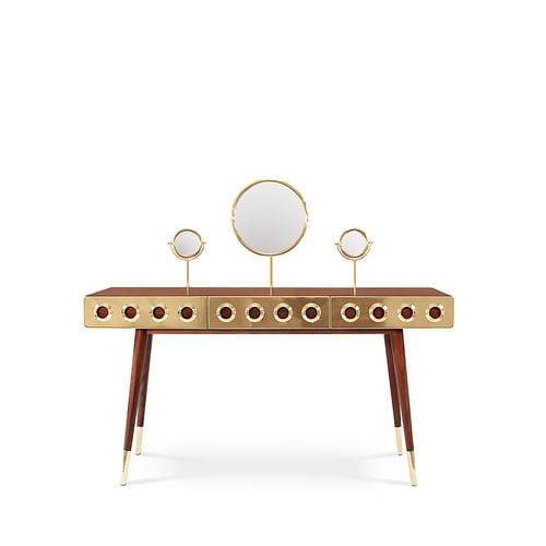Contemporary dressing table - MONOCLES - Essential Home - walnut / solid wood / gold-plated brass
