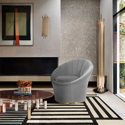 Contemporary armchair - MONROE - Essential Home - velvet / metal / gray