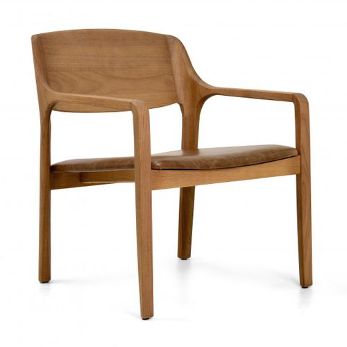 Contemporary armchair - CLAVE - Moora - leather / wooden / brown