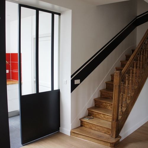 Interior door - Verrieres Turpin Longueville - steel / sliding / semi-glazed