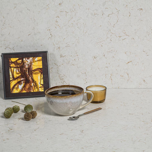 Quartz natural stone slab - Sineda - Efesus Stone - for interior / white