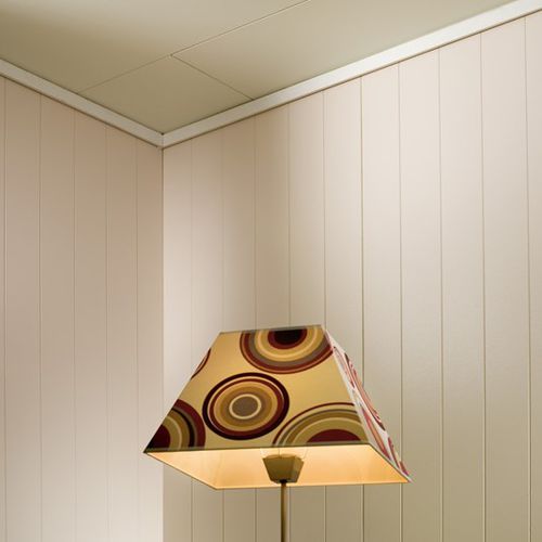 Wooden suspended ceiling - ANTIKK WHITE / ANTIKK BRILLIANT WHITE - Huntonit - panel / with hidden framework