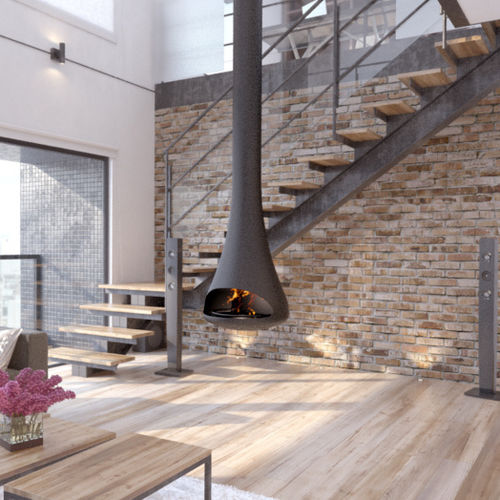 Wood-burning fireplace - FUSION - CL Design - hanging / central / Single-sided