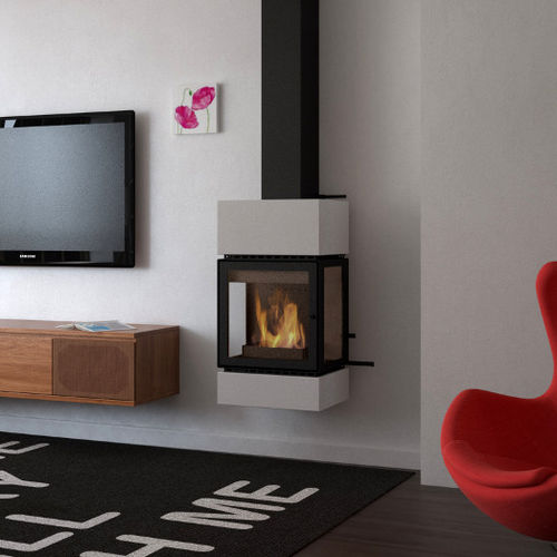 Wood-burning fireplace - CUBE - CL Design - wall-mounted / 3-sided / closed hearth