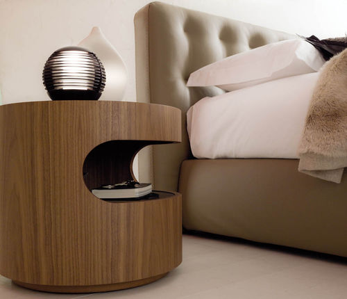 Contemporary bedside table - MOON - Mobilform - walnut / leather / round