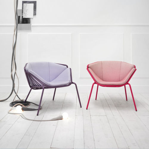 Modern armchair - SKIN - Traba' - leather / fabric / metal