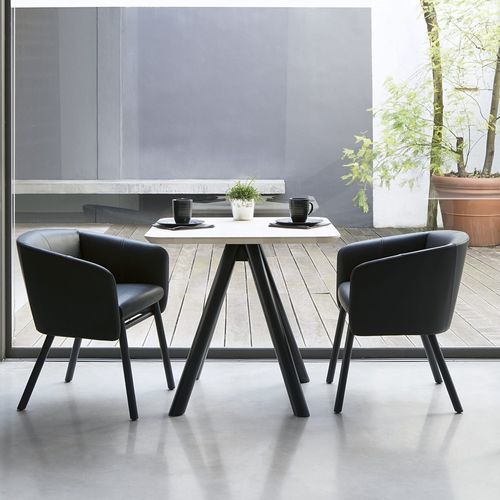 Contemporary bistro table - AKY - Traba' - beech / beech base / round