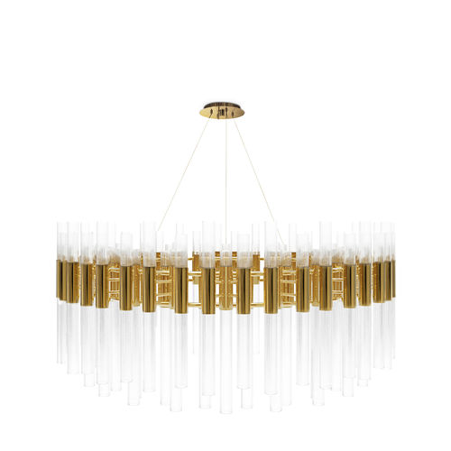 Contemporary chandelier - WATERFALL ROUND - LUXXU MODERN DESIGN & LIVING - crystal / brass
