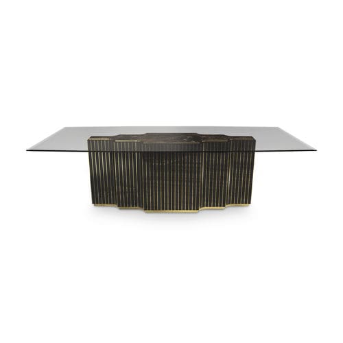 Contemporary dining table - BELLAGIO - LUXXU MODERN DESIGN & LIVING - smoked glass / lacquered wood base / polished brass base