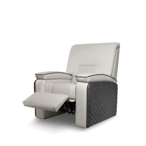 Leather massage armchair - THOMSON - LUXXU MODERN DESIGN & LIVING - polished brass / with headrest / with footrest