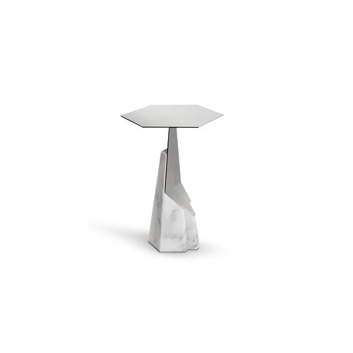 Contemporary side table - MYLLO - LUXXU MODERN DESIGN & LIVING - smoked glass / polished stainless steel / marble base
