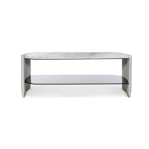 Contemporary side table - ALGERONE LONG - LUXXU MODERN DESIGN & LIVING - polished brass / marble / brass base