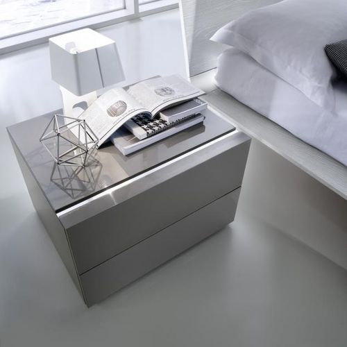 Contemporary bedside table - ATHEA - Mobilgam - lacquered wood / rectangular / illuminated